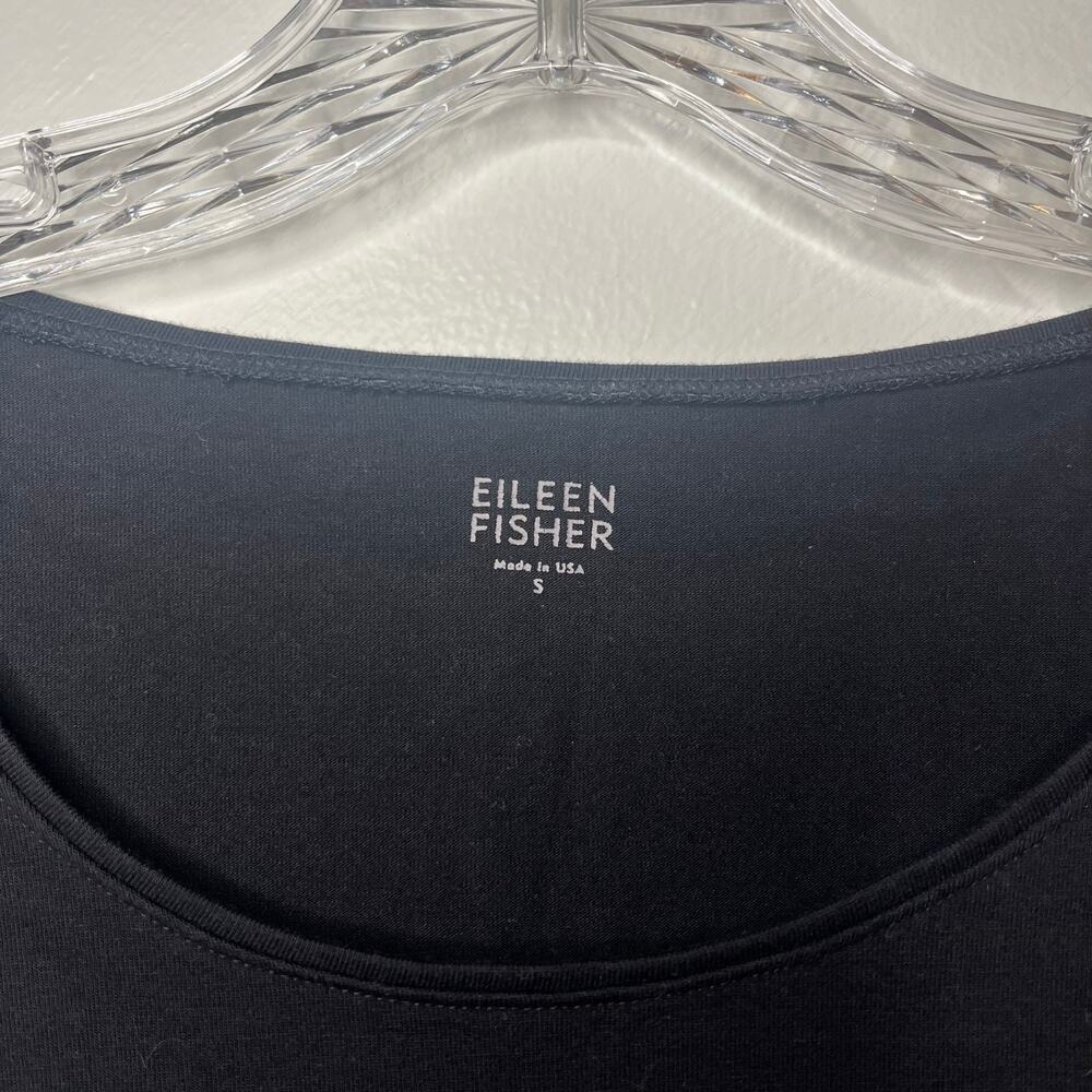 Eileen Fisher Organic Cotton Black Scoop Neck 3/4 Sleeve Top Minimalist Sz Small - Picture 2 of 6